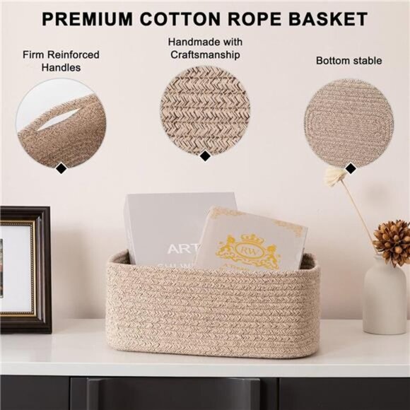 Woven Rope Storage Bins Set of 4 Small Shelf Baskets for Closet Baby Towels - Picture 6 of 8